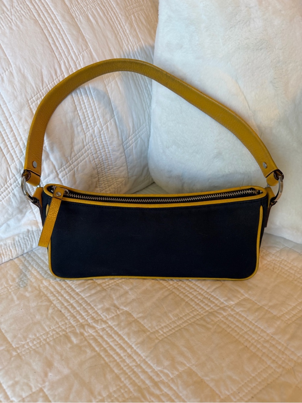 Kate Spade Rare Black and Mustard Canvas and Leather Shoulder Bag 10x4.75